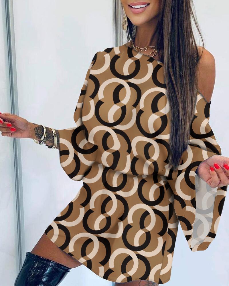 

ChicMe One Shoulder Bell Sleeve All Over Print Dress, Leopard
