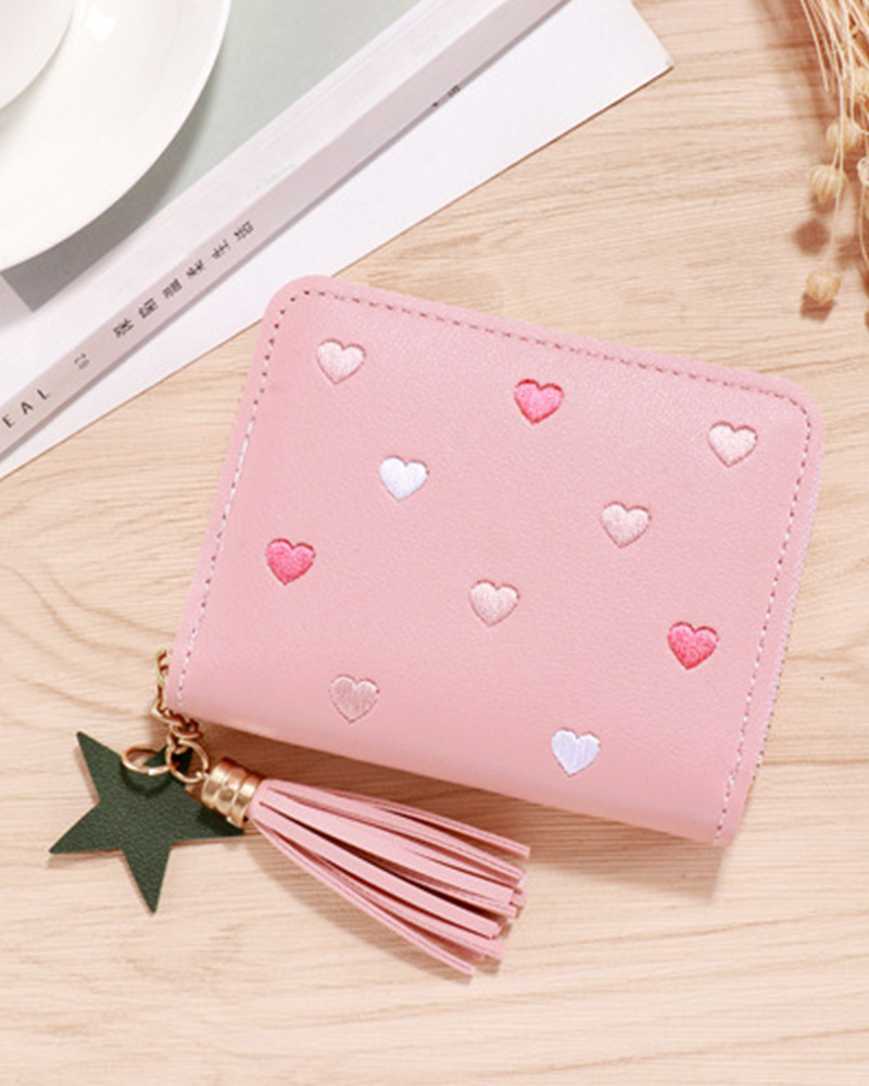 

Heart Decor Tassel Charm Purse, Light pink