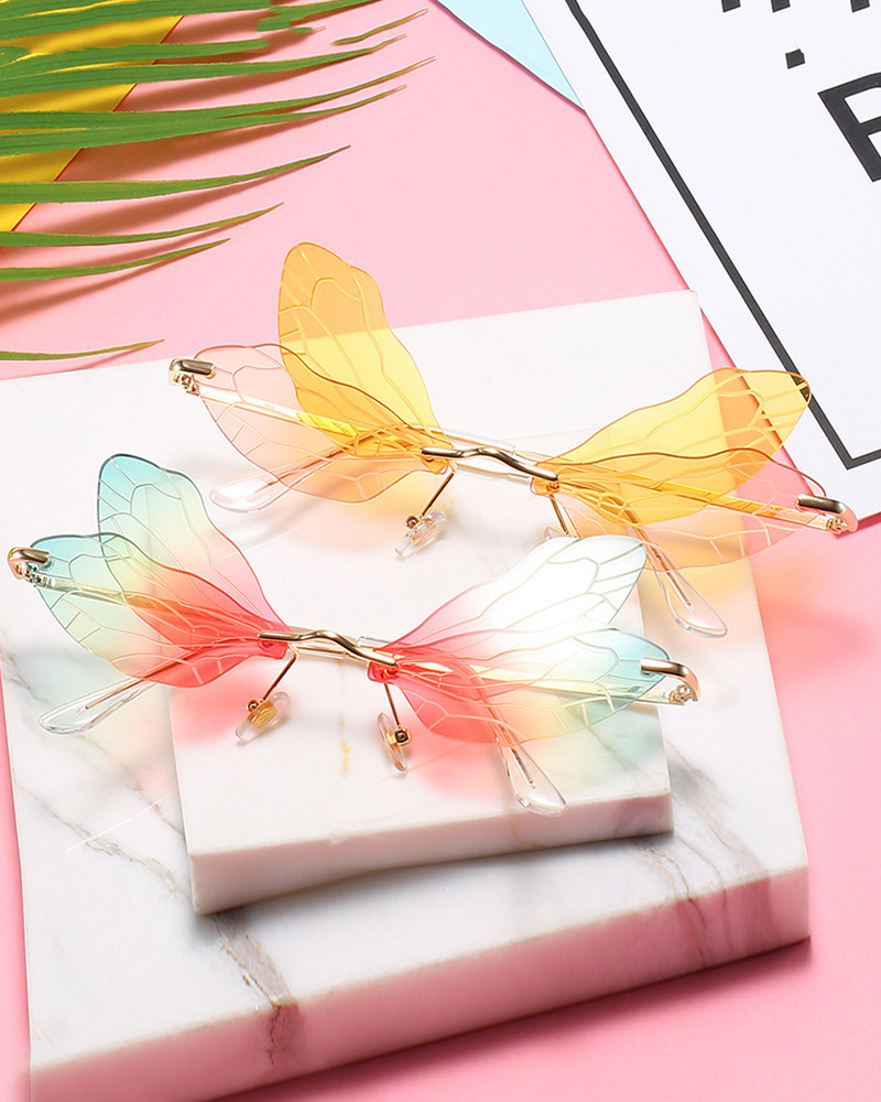 

Colorful Dragonfly Shaped Rimless Frame Sunglasses, Style1