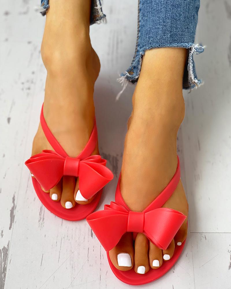 

Bowknot Decor Slide Flip Flops, Red