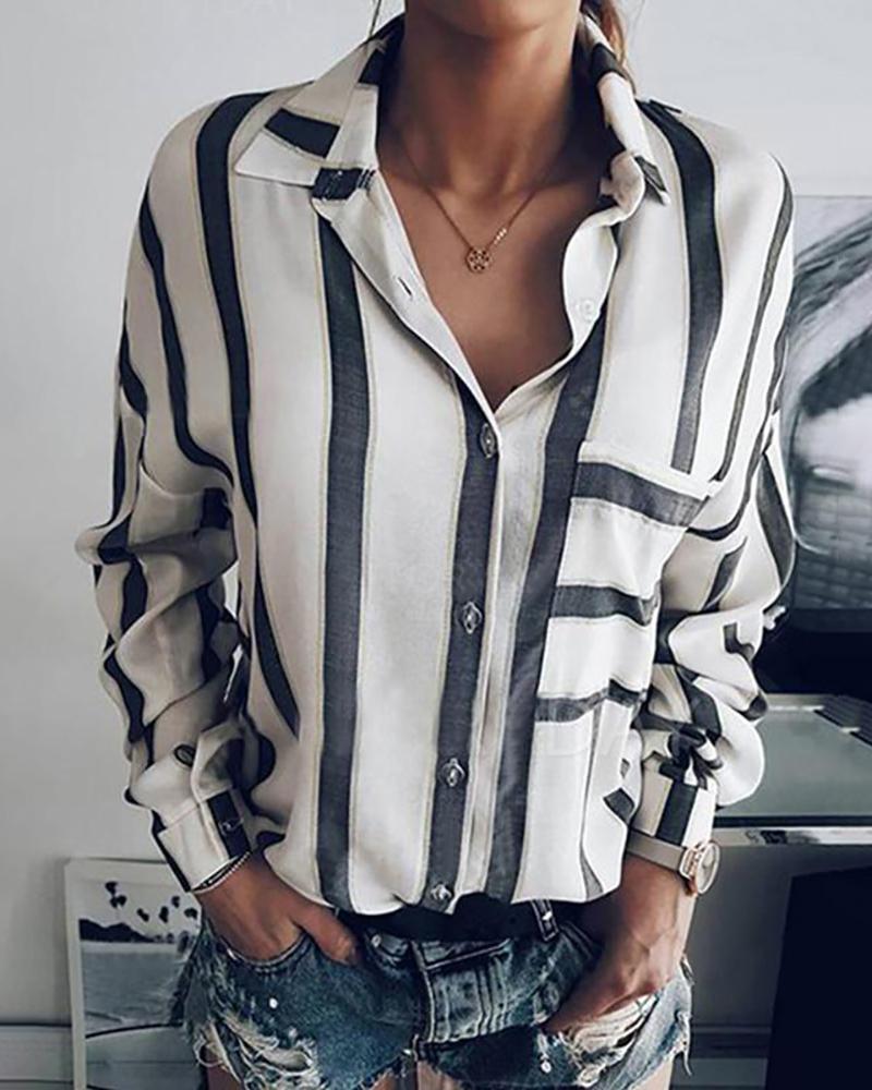 

Striped Long Sleeve Casual Shirt, Gray