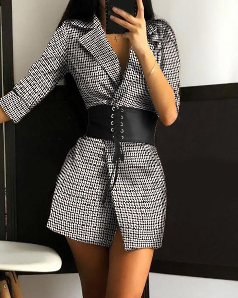 

Plaid Long Sleeve Blazer Dress, Black