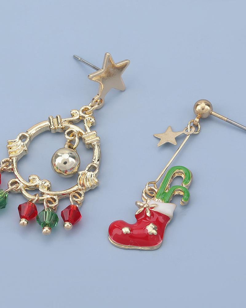 

Christmas Star Pattern Drop Earring, Red