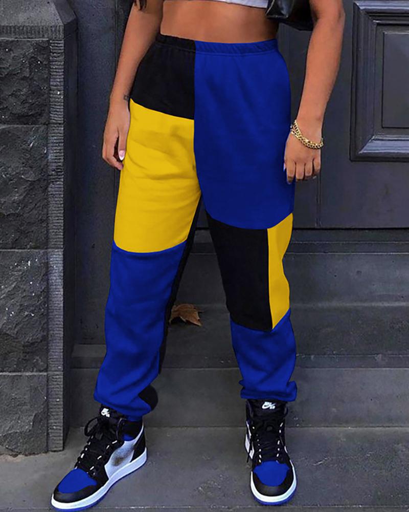 

Colorblock Pocket Design High Waist Sweatpants, Yellow