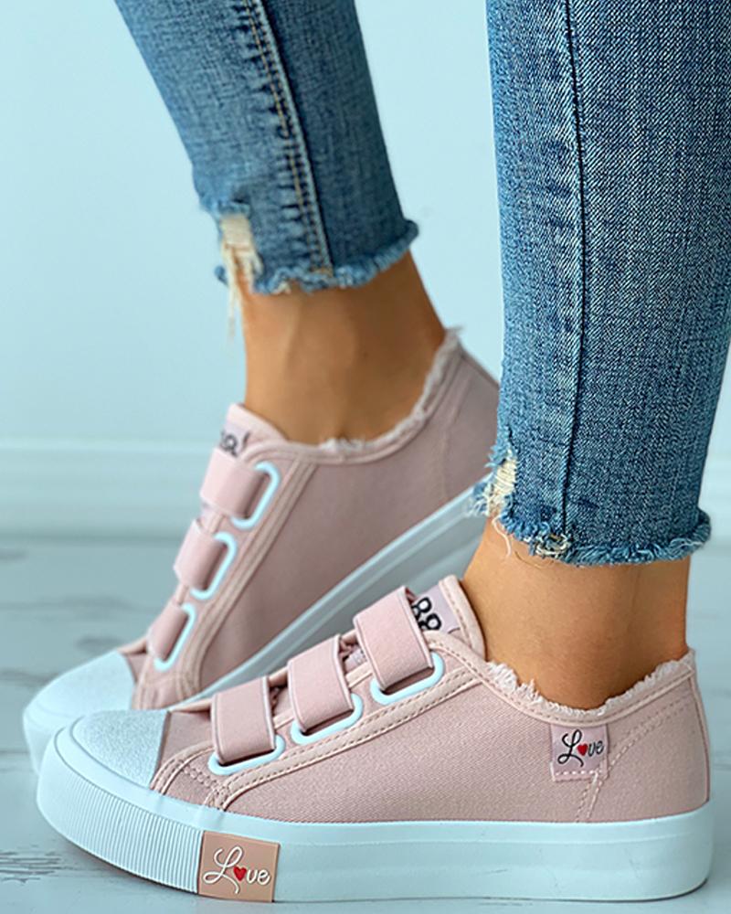 

Velcro Fringe Hem Casual Canvas Shoes, Pink