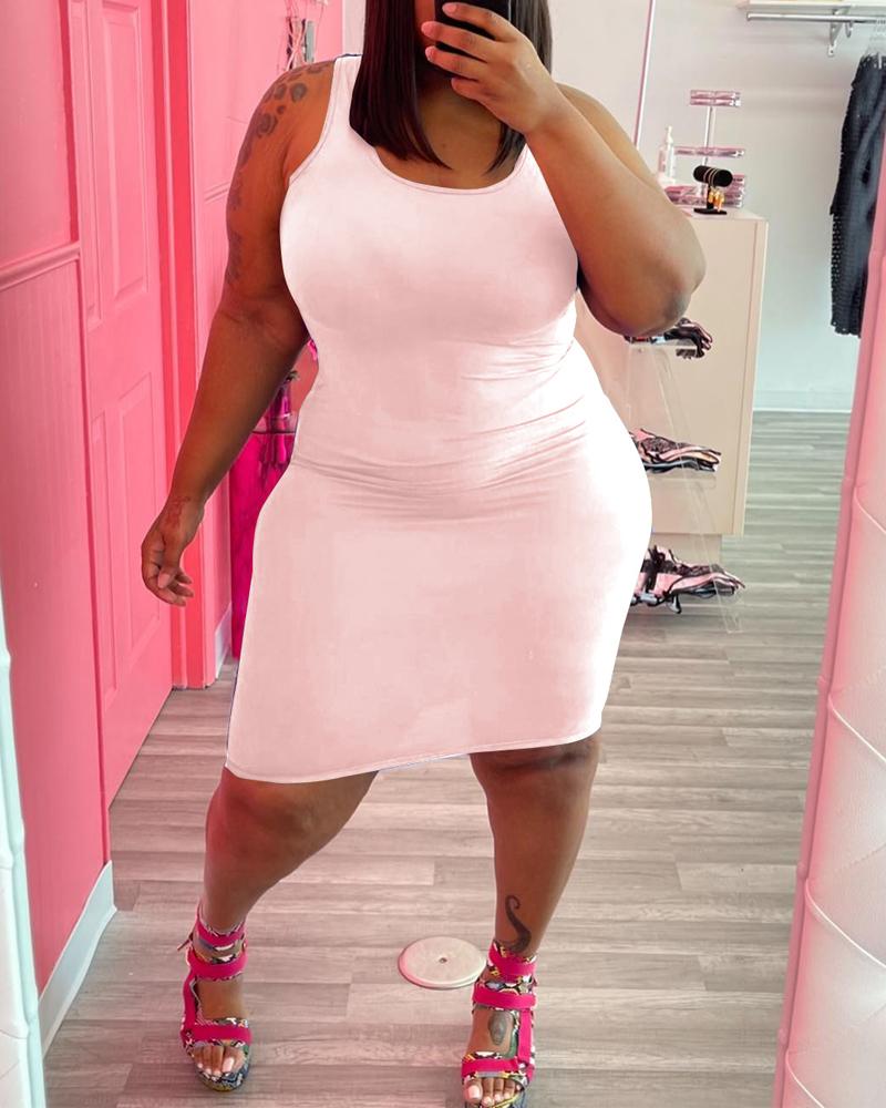 

Plus Size U-Neck Sleeveless Bodycon Dress, White