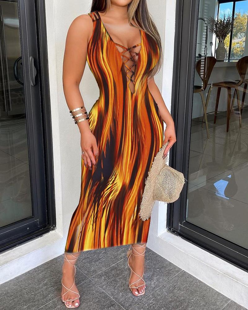 

Abstract Muticolor Print Bodycon Straight Dress, Multicolor