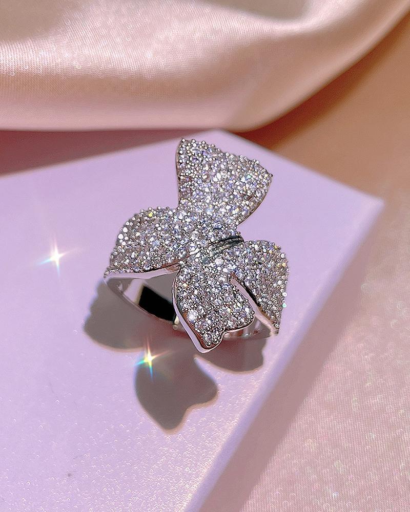 

Allover Rhinestone Bowknot Shaped Ring, Style1