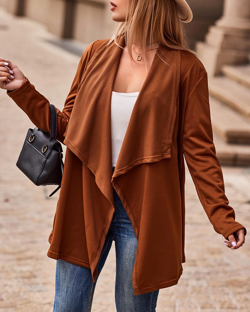 

Long Sleeve Waterfall Neck Coat, Brown