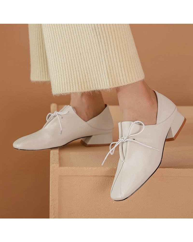 

Tied Detail Square Toe Chunky Oxford Shoes, White