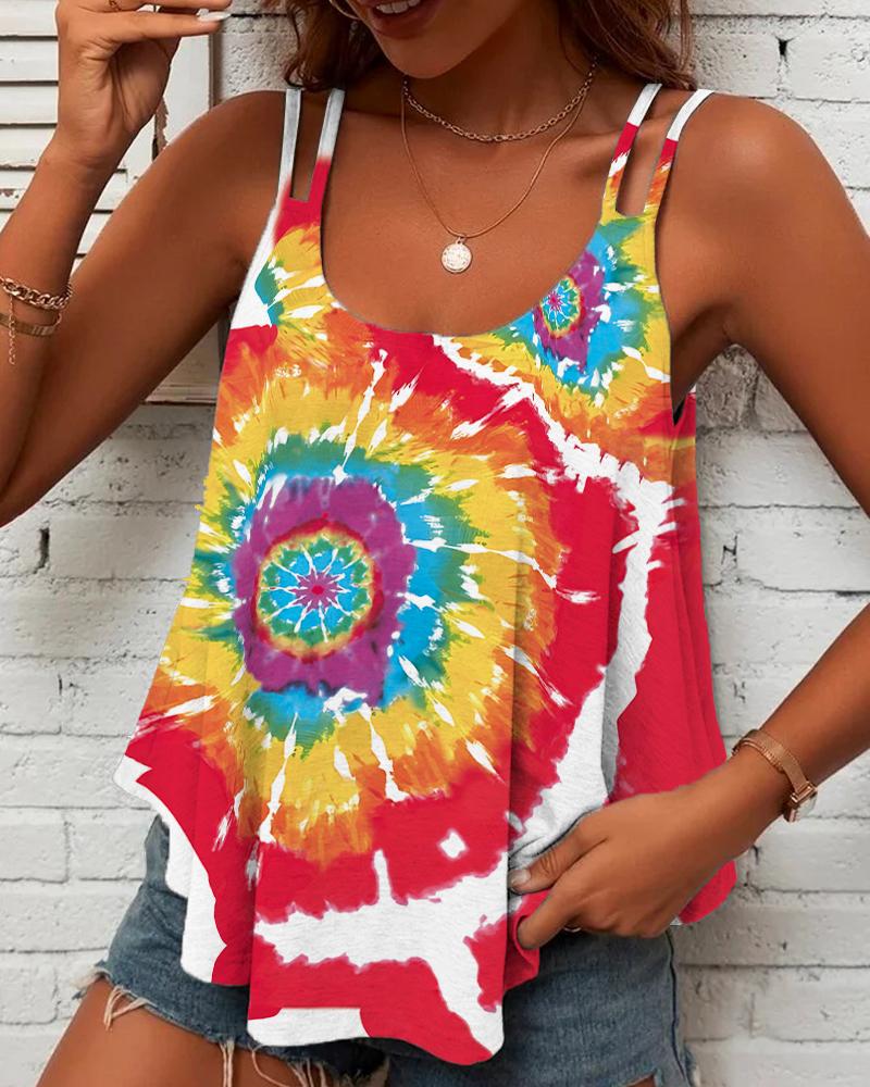 

Tie Dye Print Double Strap Tank Top, Multicolor