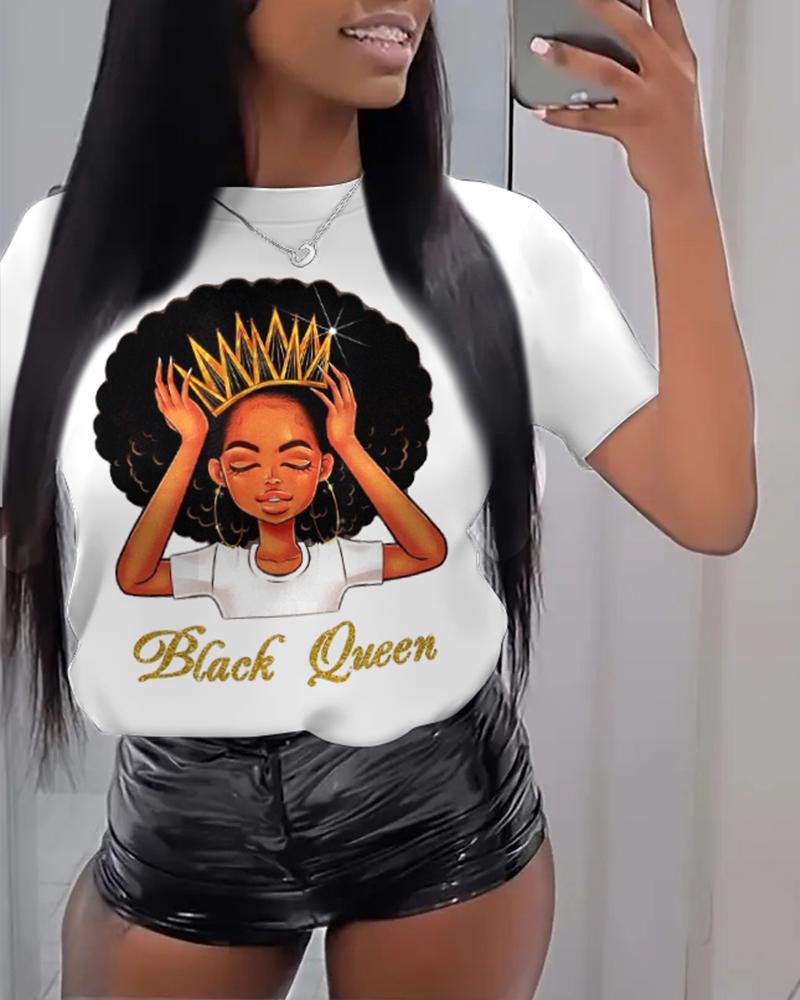 

Black Queen Print Casual T-shirt, White