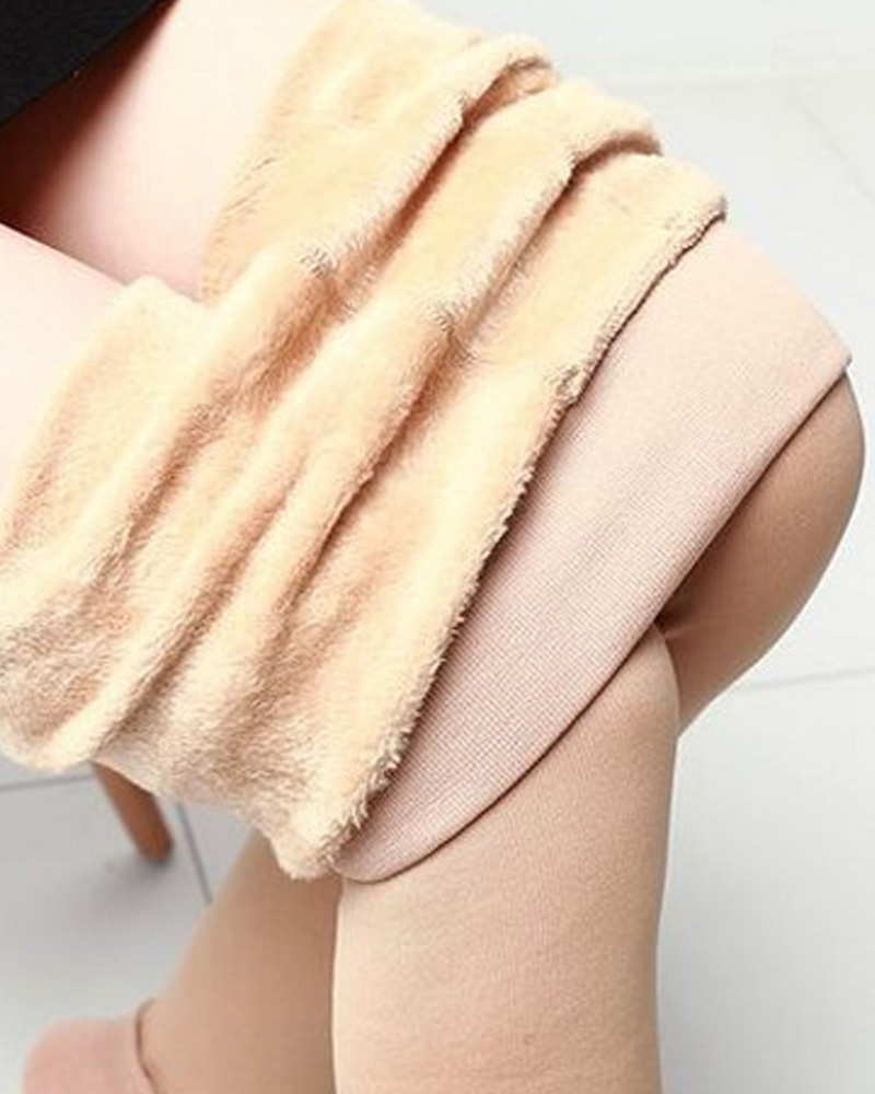 

High Waist Thermal Warm Fleece Lined Stirrup Leggings, Apricot
