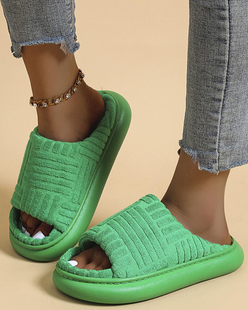

Open Toe Fuzzy Slippers, Green