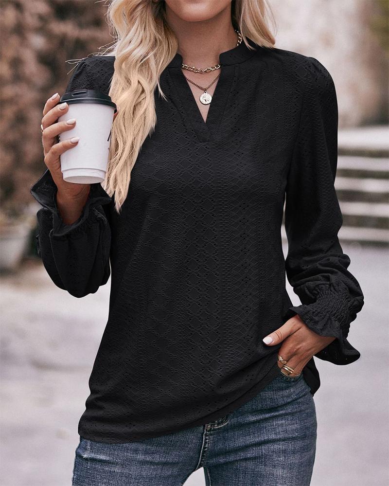 

Eyelet Embroidery Notch Neck Top, Black