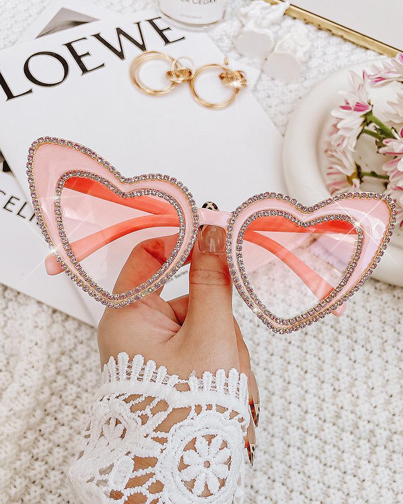 

1Pair Gradient Heart Shaped Rhinestone Trendy Sunglasses, Pink
