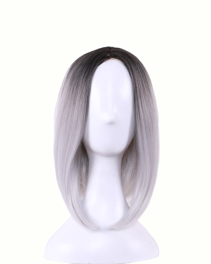 

Short Straight Hair Wig Natural Looking Synthetic Ombre Bob Wigs, Gray