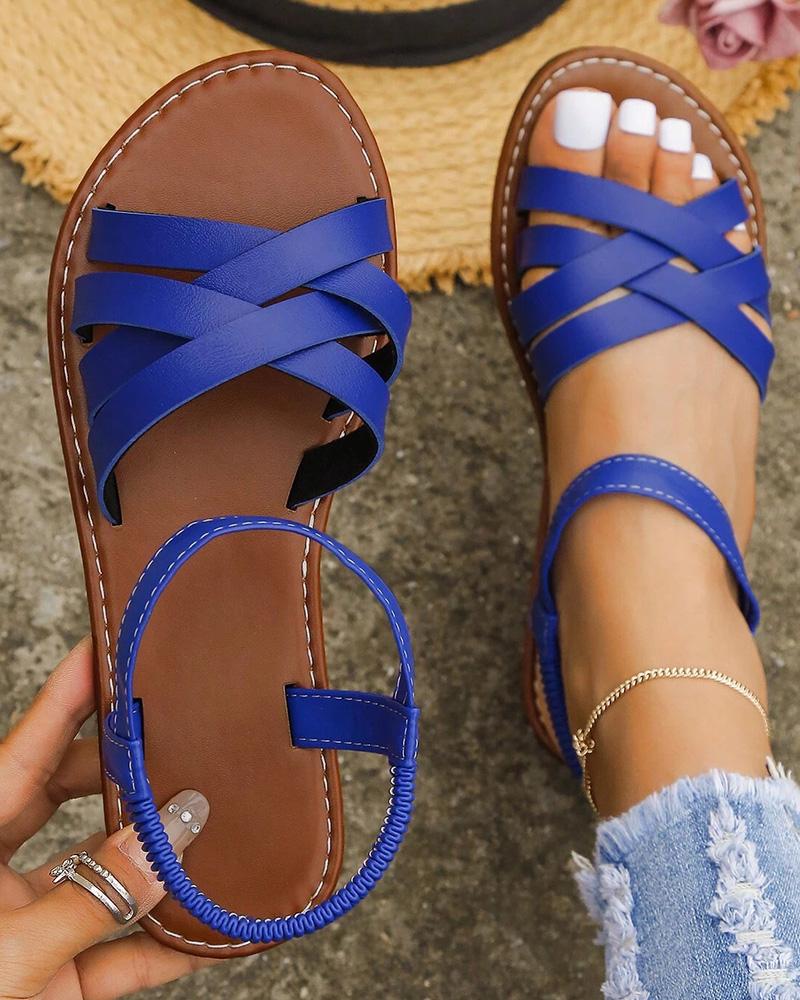 

Crisscross Ankle Strap Summer Beach Sandals, Blue