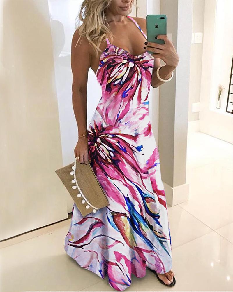 

Spaghetti Strap Floral Print Maxi Dress, Multicolor