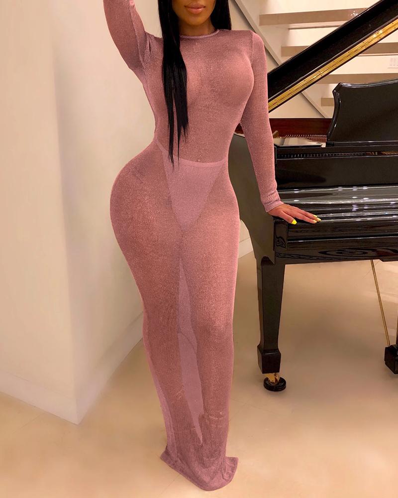 

See Through Open Back Maxi Dress, Pink