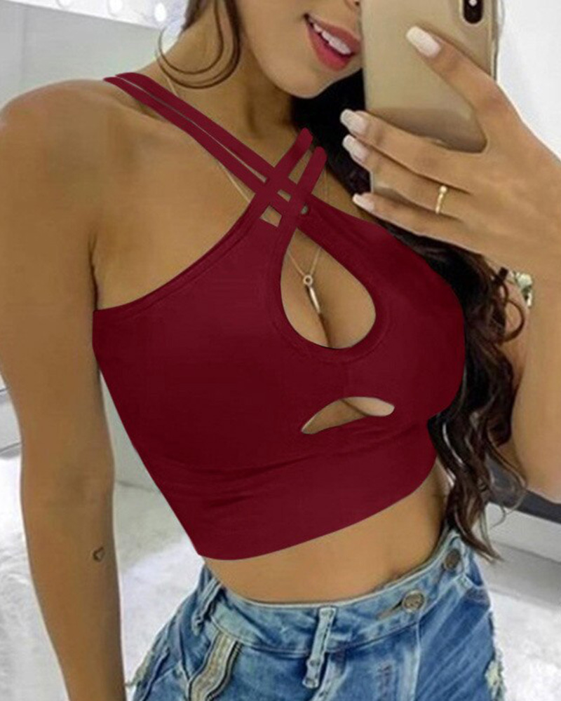 

Solid Halter Skinny Sleeveless Tanks, Red