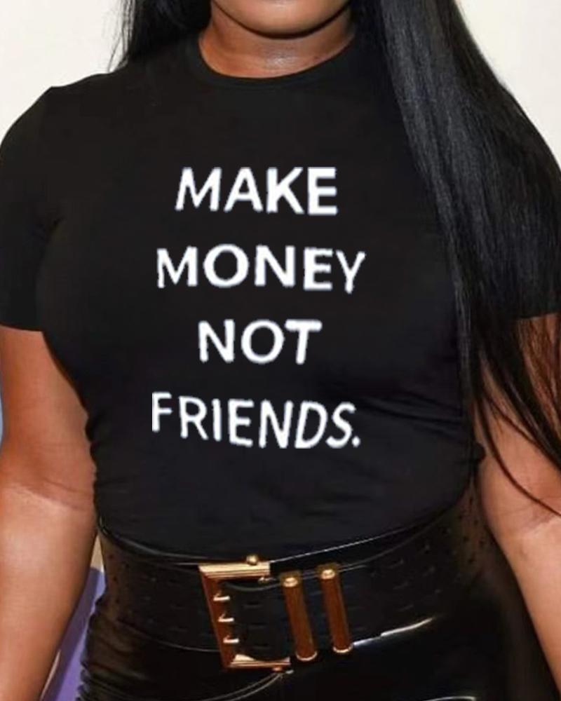 

Plus Size Letter Print Short Sleeve Casual T-shirt, Black