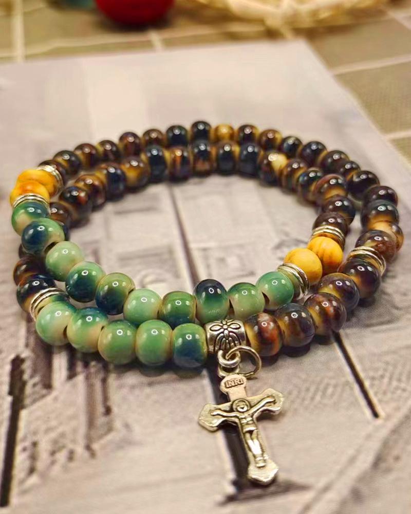 

1pc Double-Layered Cross Beaded Bracelet, Style2