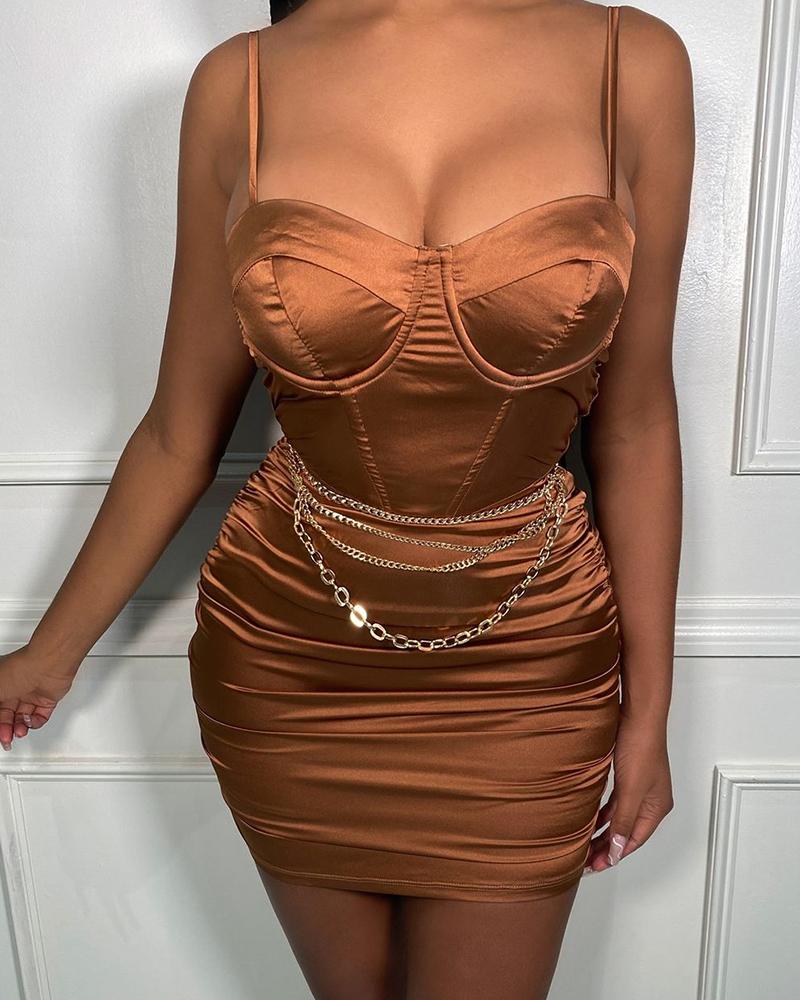 

Ruched Cami Bodycon Dress, Brown