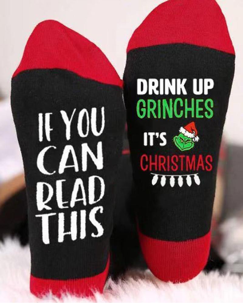

1Pair Christmas Graphic Letter Print Socks, Black