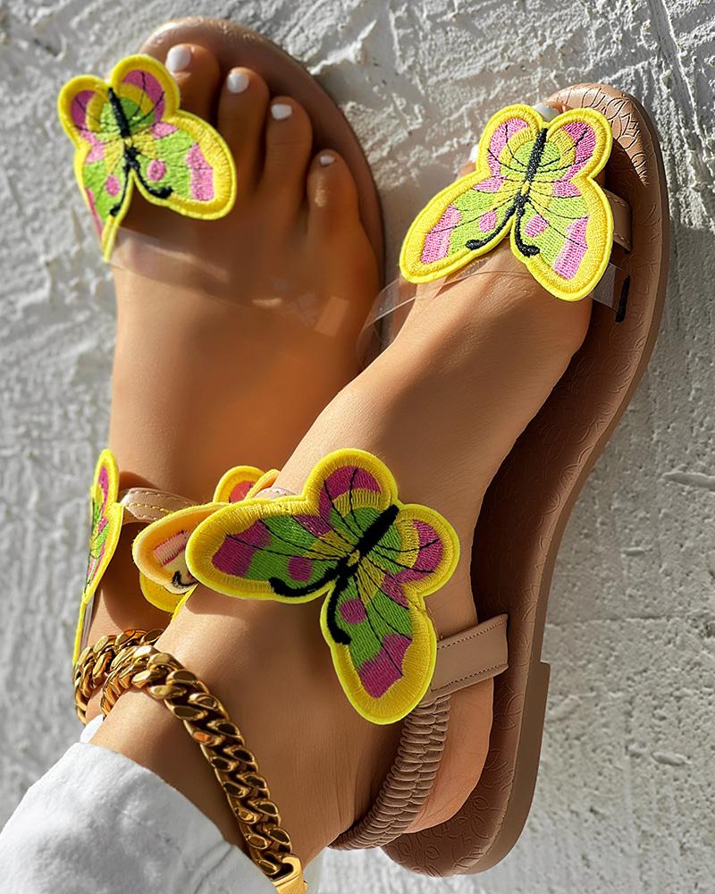 

Sandalias con tira en el dedo y estampado de mariposas, Yellow