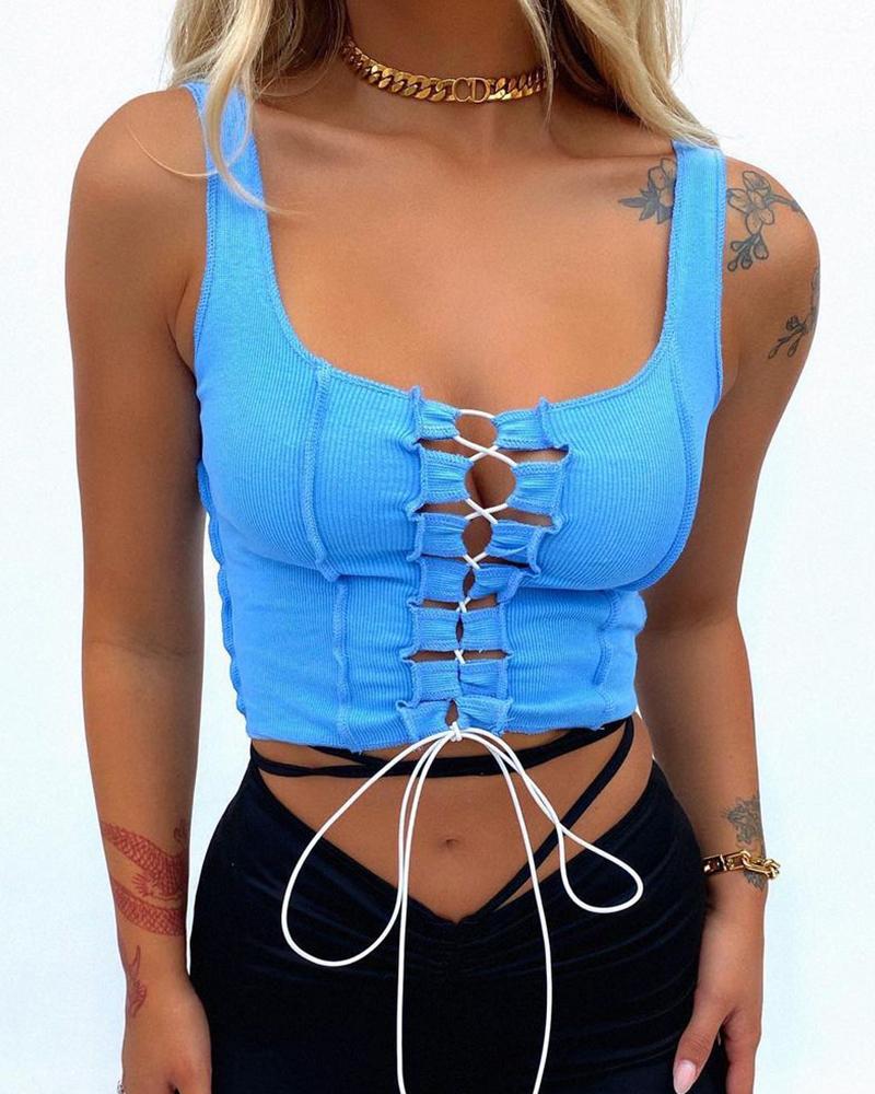 

Thick Strap Cutout Strappy Crop Top, Blue