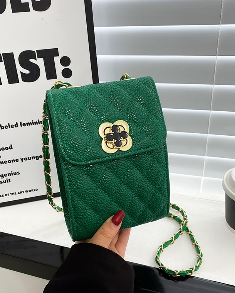 

Quilted Floral Pattern Phone Crossbody Bag, Green