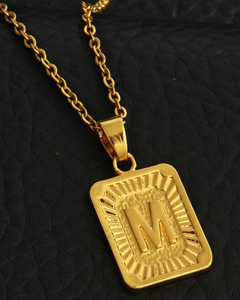 

1pc Letter Embossed Square Pendant Necklace, Style13