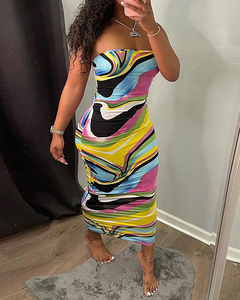 

Bandeau Colorblock Ruched Maxi Dress, Multicolor