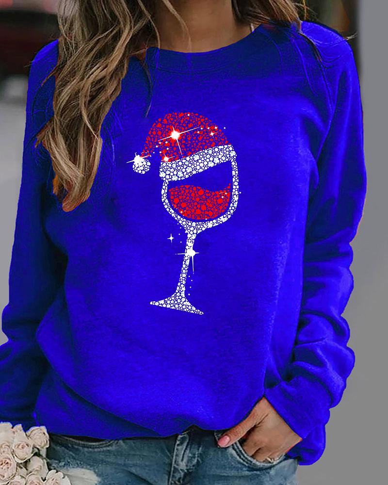 

Christmas Print Long Sleeve Sweatshirt, Blue