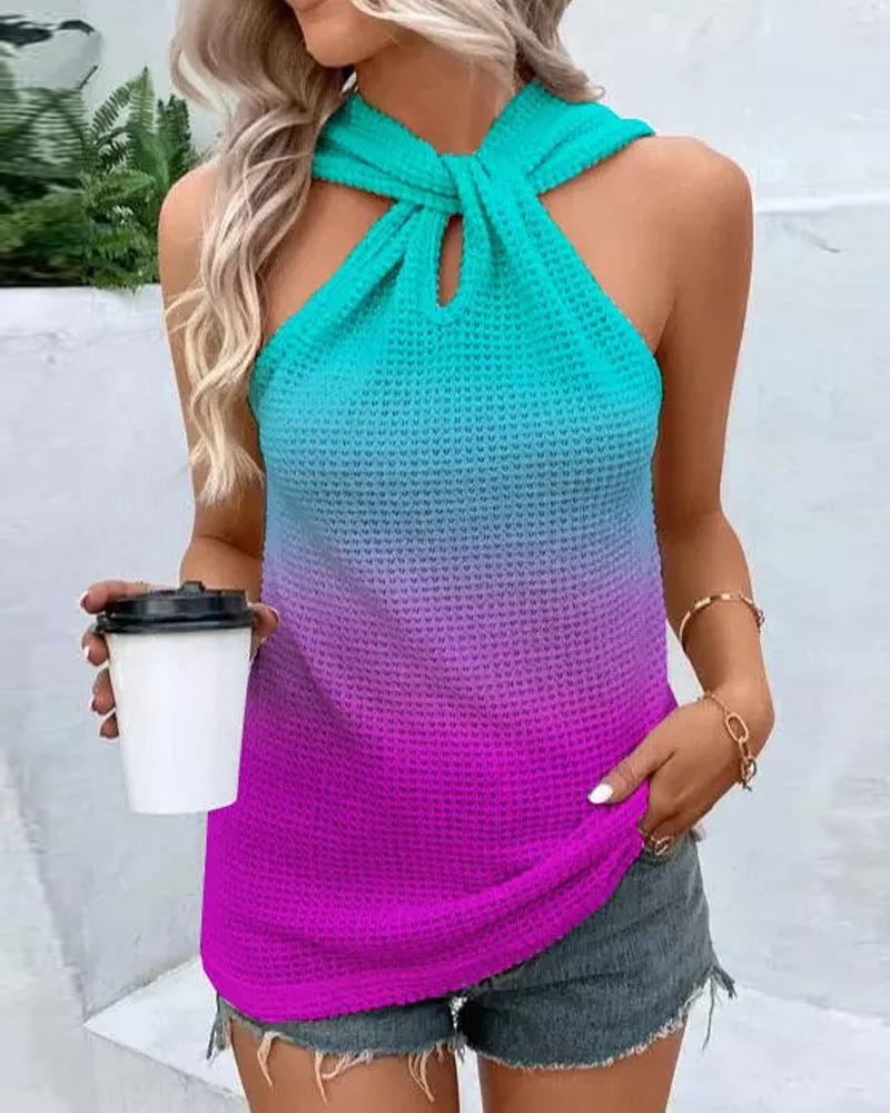 

Waffle Knit Asymmetrical Neck Tank Top, Multicolor