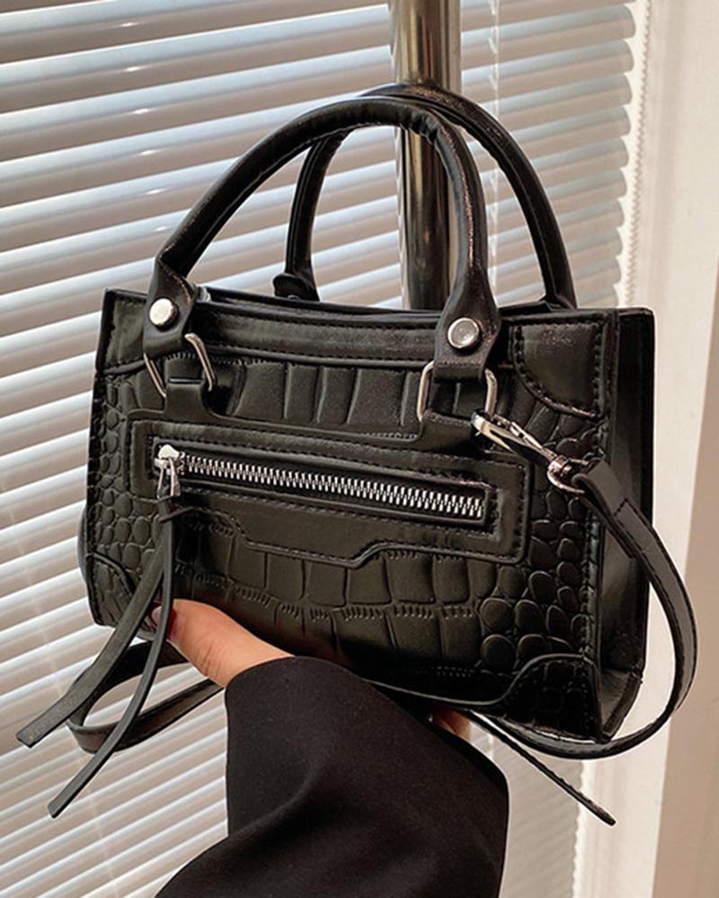 

Crocodile Pattern Zipper Design Crossbody Bag, Black