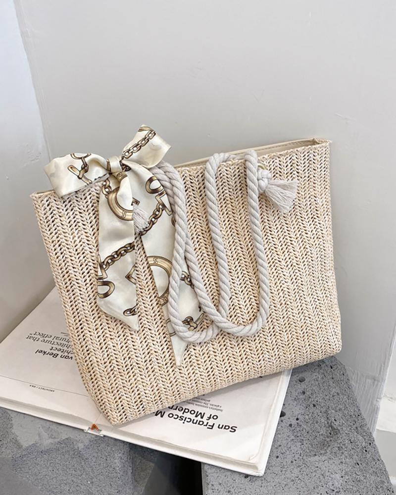 

Sacrf Decor Straw Woven Beach Tote Bag, Nude