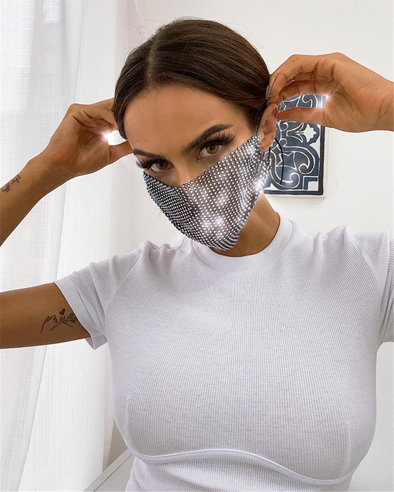 

Rhinestone Decor Bling Face Cloth Mask Reusable Earloop Face Mask, Black