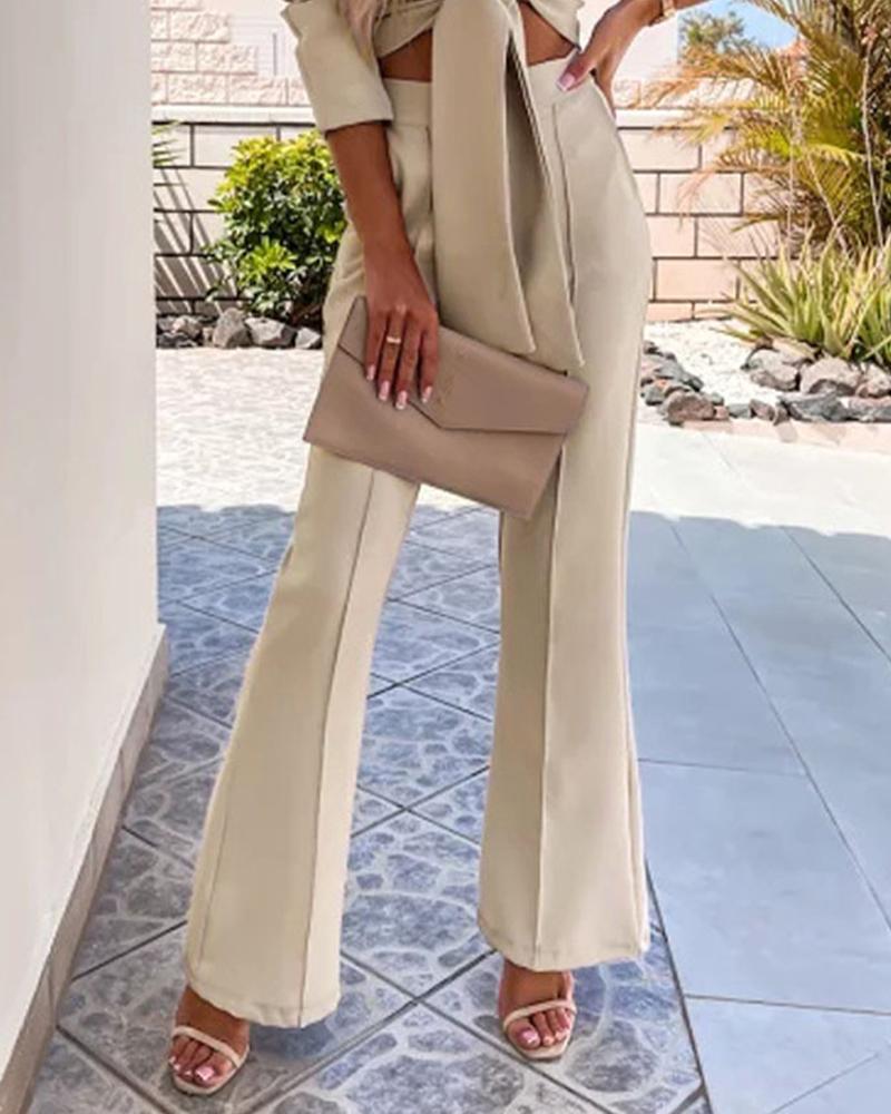 

High Waist Flared Leg Work Pants, Apricot