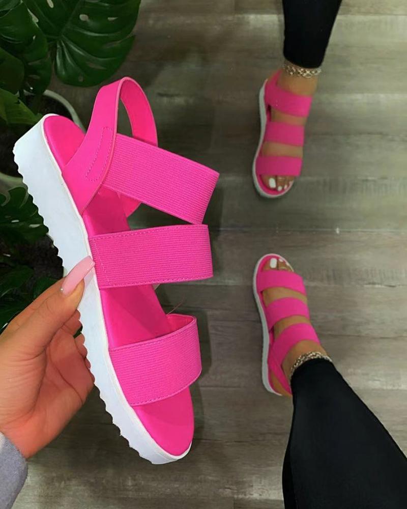 

Open Toe Bandage Slingback Platform Sandals, Hot pink