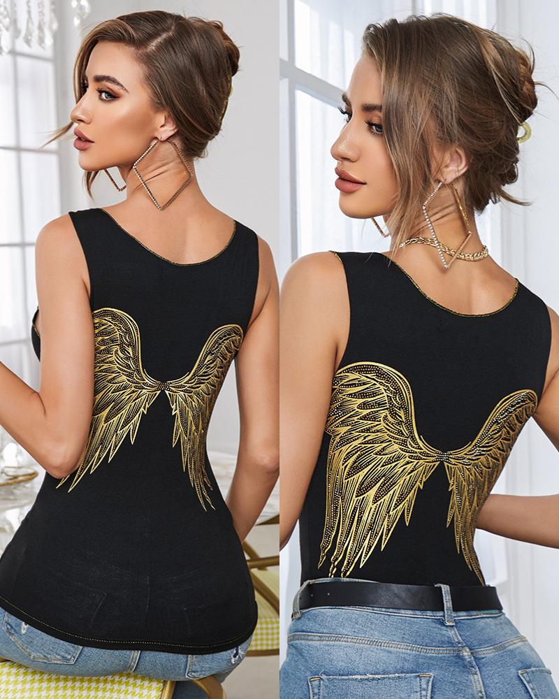 

Metallic Angel Wings Tank Top, Black