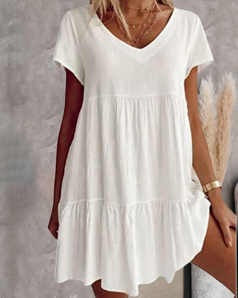 

Short Sleeve V-Neck Casual Dress, White