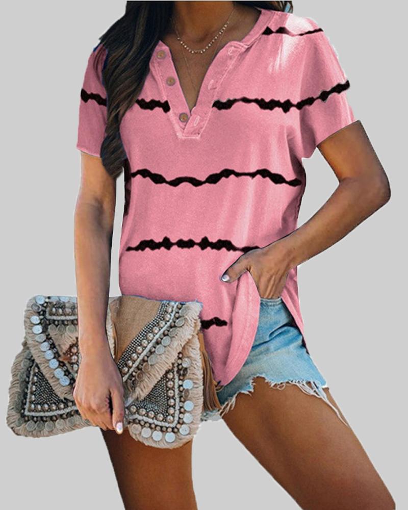 

Striped Short Sleeve Loose T-shirts, Pink