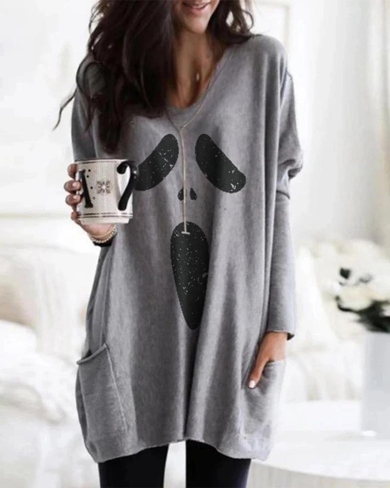 Kaufen Halloween Ghost Print Pockets Design Top. Bild