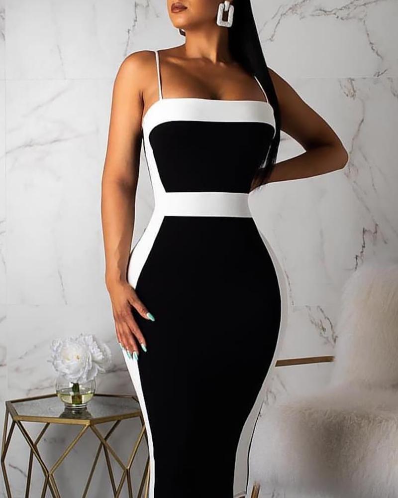 

Two Tone Insert Spaghetti Strap Dress, Black