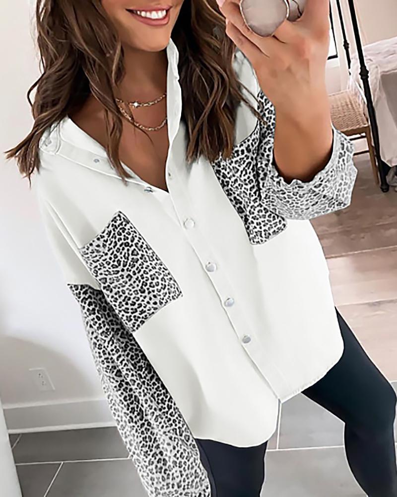 

Cheetah Print Colorblock Buttoned Shacket, White