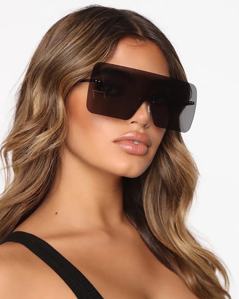 

Flat Top Rimless Shield Sunglasses, Black