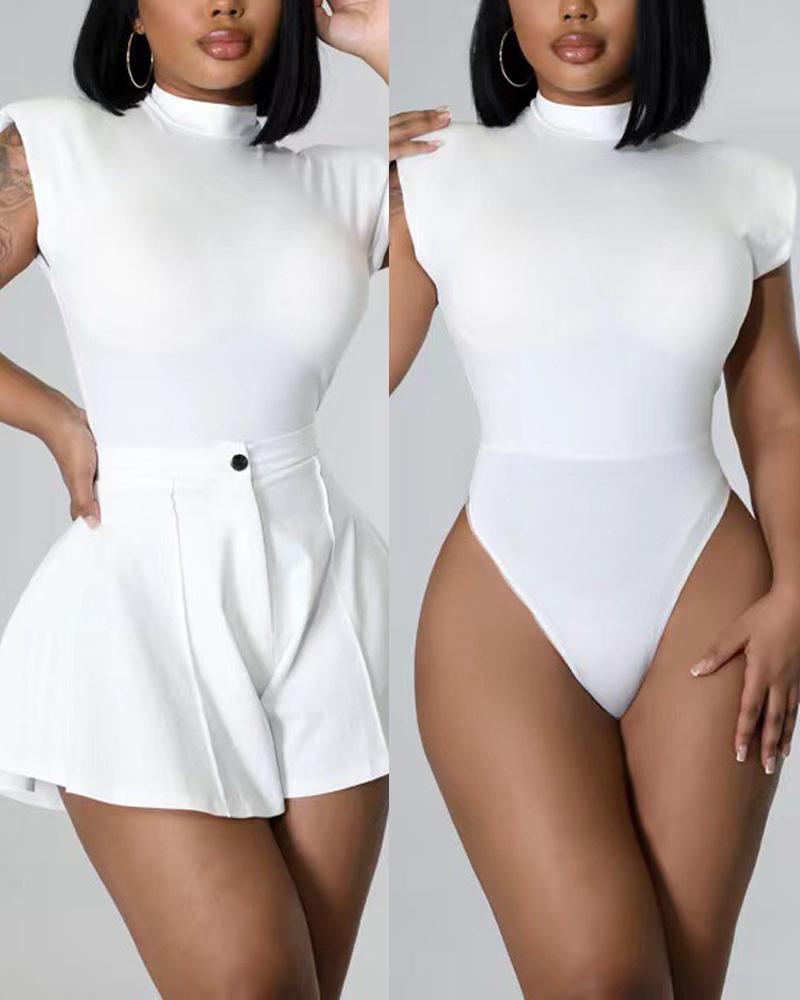 

Shoulder Pad Sleeveless Bodysuit & Shorts Set, White