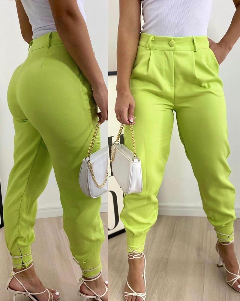

Ruched High Waist Cuffed Pants, Yellow